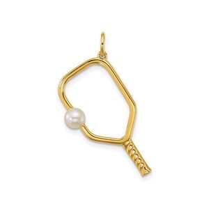 14K Yellow Gold Pickleball Paddle and Pearl Ball Charm Pendant (NO Chain)